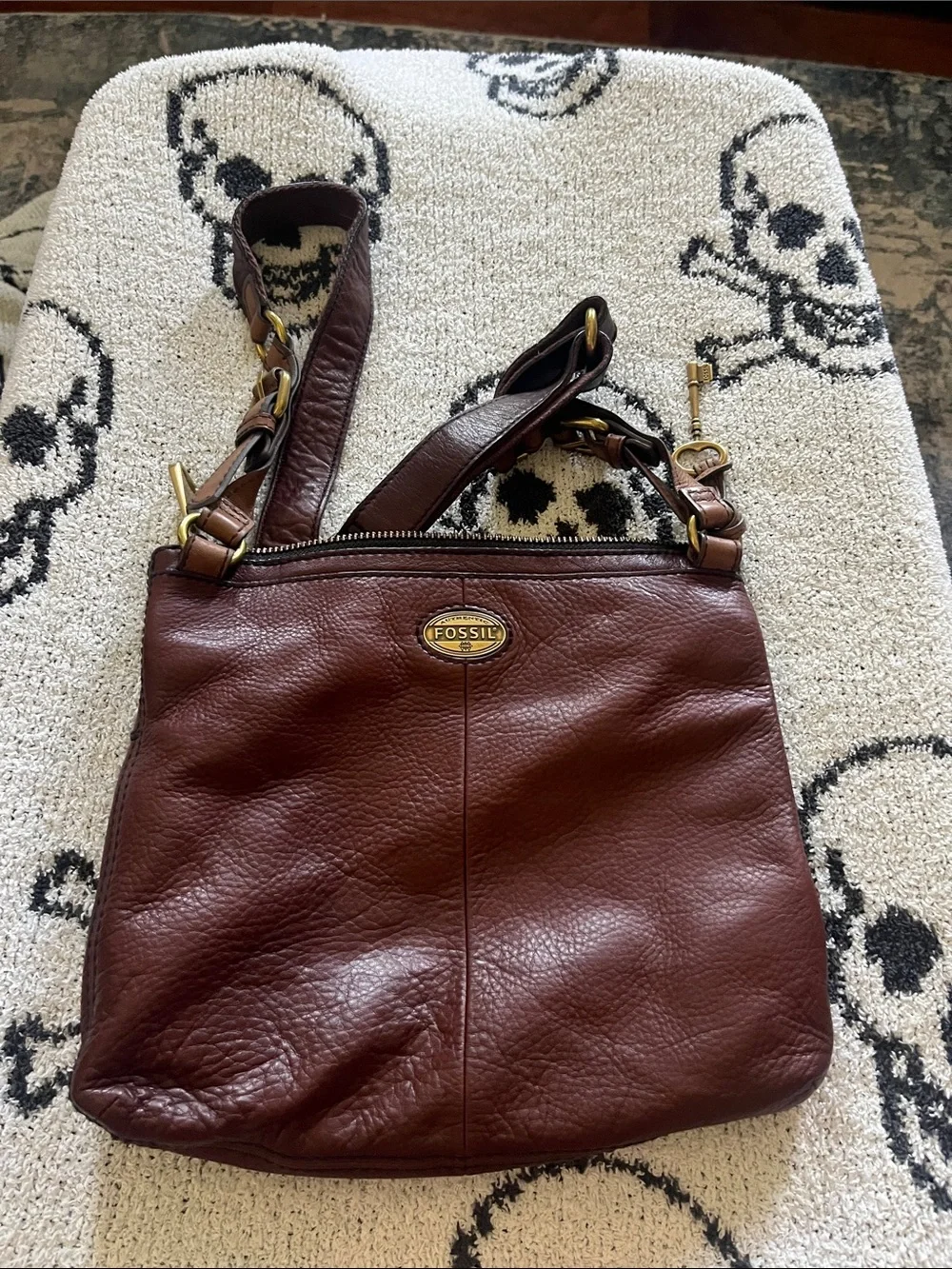 Vintage Fossil Explorer Brown Leather Crossbody Bag Tri-Zip ZB5255